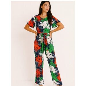 Ny Collection Tie Front Floral Print Jumpsuit Size M
